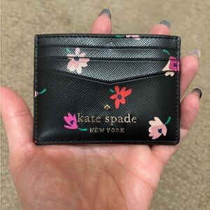 Kate Spade Black with Pink and Red Floral Card Holder